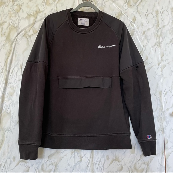 Champion large black pullover sweater front pocket sweatshirt men’s long sleeve - Picture 2 of 11